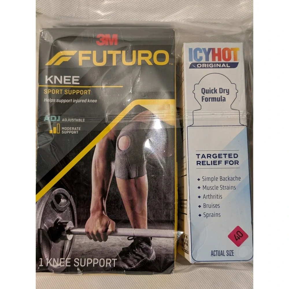 Futuro Knee Comfort Fit Support Adjustable Brace &Icy Hot Combo